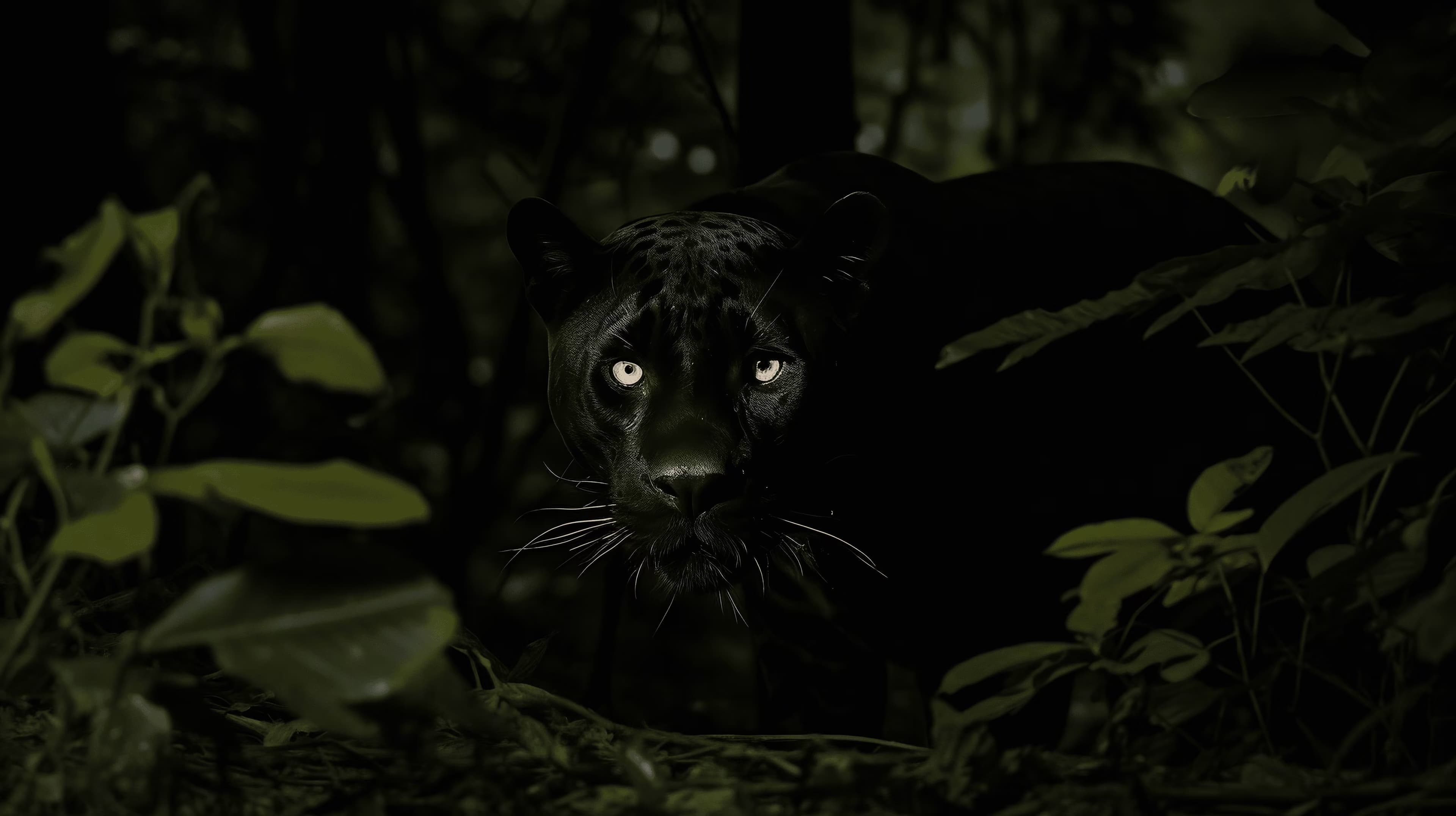 Panther moving through a moonlit jungle